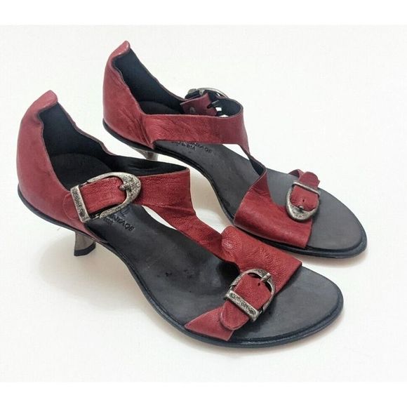 CYDWOQ 37 Heeled Sandals Red Handmade Leather USA - Picture 2 of 8